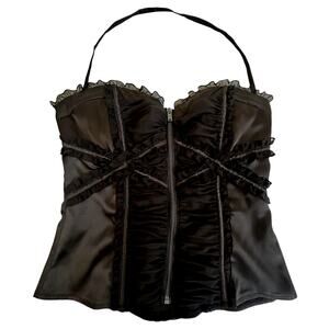 Bebe Black Corset Bustier Top Lace Trim Strapless Medium